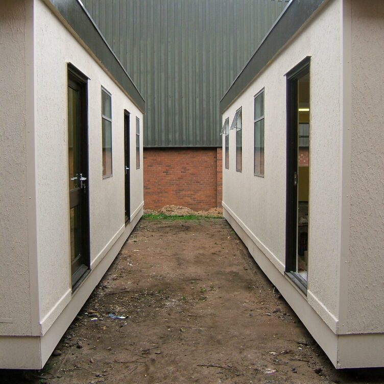 White modular school classrooms